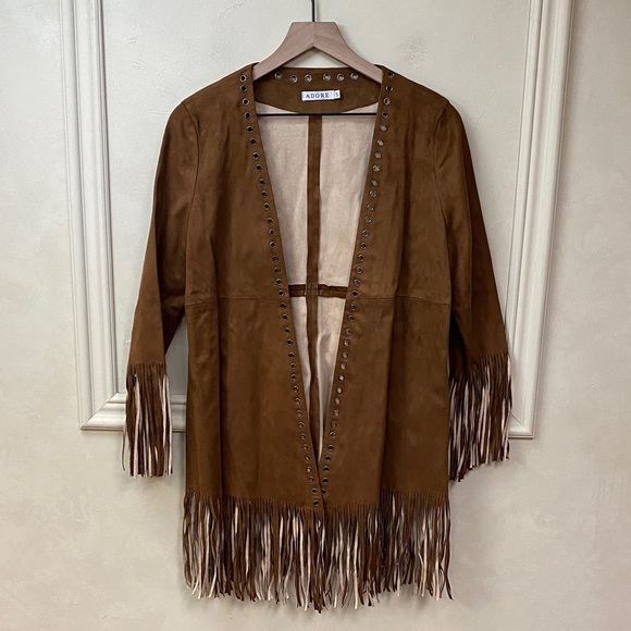 Adore Jackets & Blazers - Adore Faux Suede Brown Fringe Jacket size Small